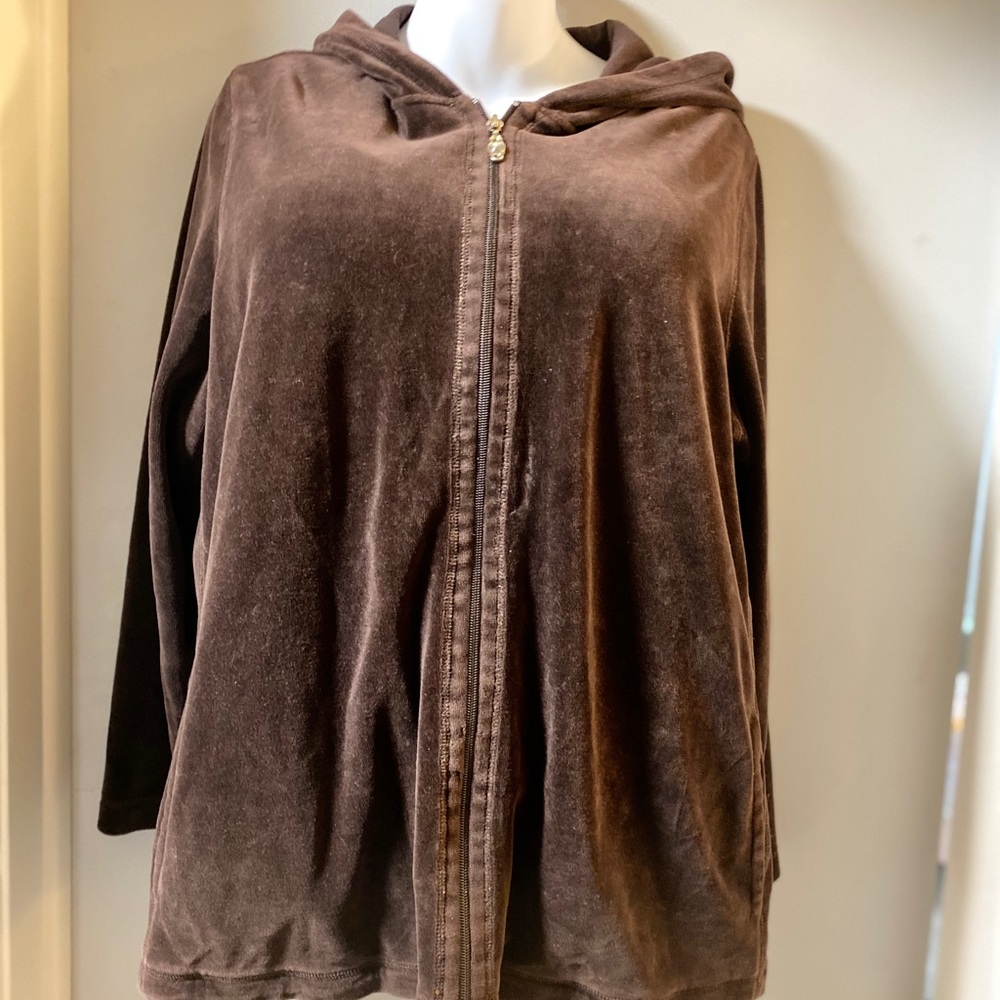 NWOT chocolate brown velour track jacket Avenue 20
